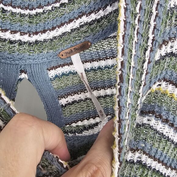 Free People Tunic Sweater Dress Zig-Zag Knit Bell Sleeves Green Blue Size XS - Picture 7 of 9